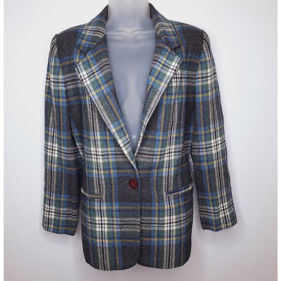 Vintage 90s Plaid Wool Blazer Women's 8P Petite Preppy Academia Classic Savannah - Picture 9 of 9